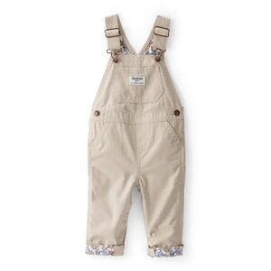 OshKosh B'gosh Baby Girls Lightweight Floral-Lined Canvas Overalls, 12 month NWT